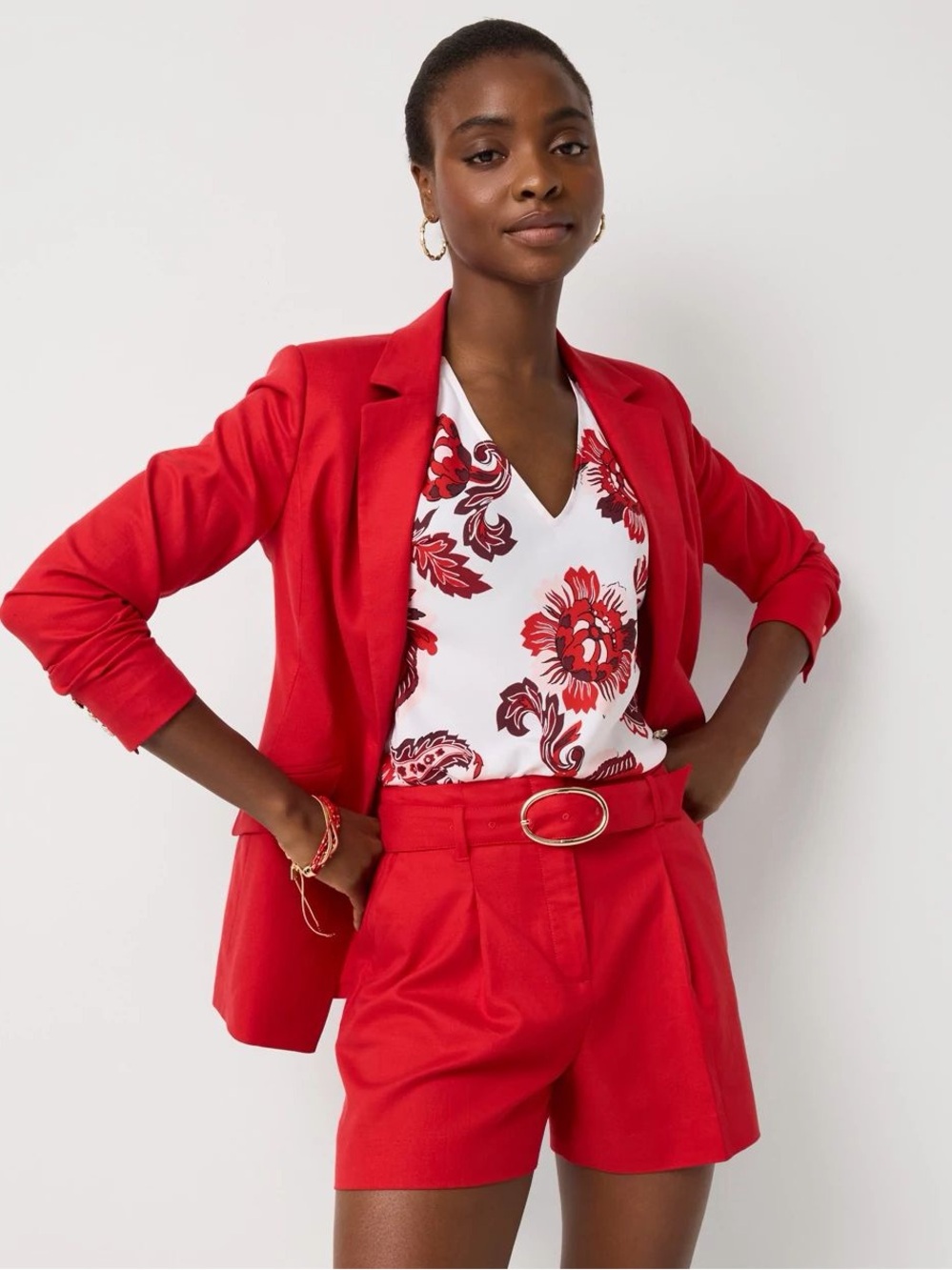 White House Black Market Red High-Waist Tailored Shorts